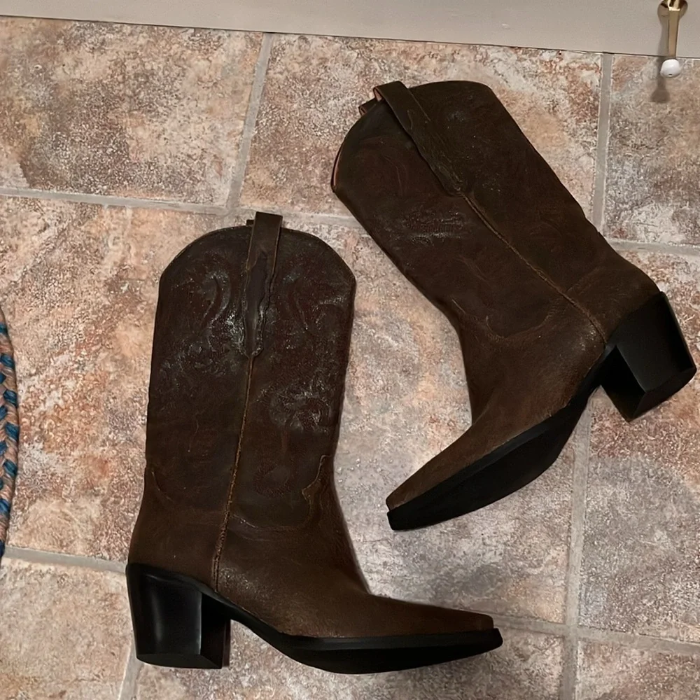Jeffery Campbell Free People Dagget Chocolate Leather Western Boots Sz 10 NWT - Picture 3 of 13